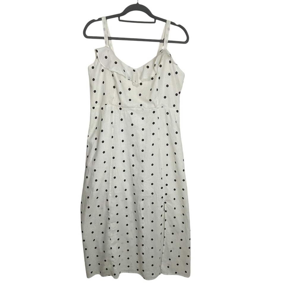 Old Navy XL White Black Polka Dot Smocked Midi Dress Adjustable‎ Straps Linen